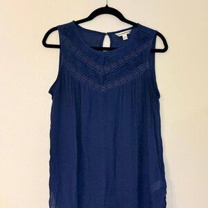 Fundamental Things Women’s Blue Sleeveless Top Lace Trim Detail Size L Blouse